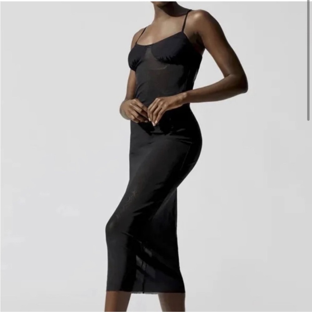We Wore What | Scoop Back Power Mesh Maxi Dress Cover Up in Black NEW